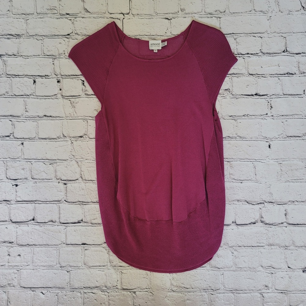 Armani Collezioni Womens Size 4 Magenta Purple Knit Short Sleeve Top
